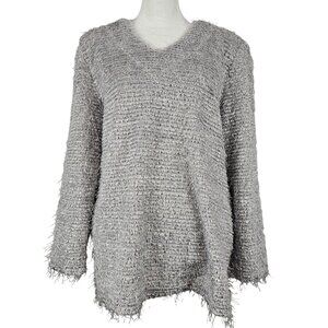 Artex Womens M Sweater Eyelash Fuzzy Soft Pullover Grey Silver Comfy Casual